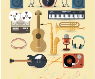 Musical Instruments Vector Design With Colored Flat Style