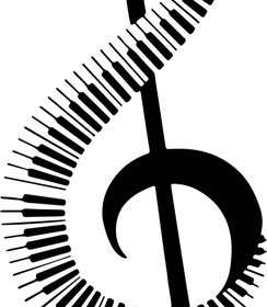 векторная иллюстрация музыкальной ноты с черно-белой клавиатурой