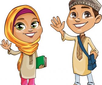 Les Enfants Musulmans Vecteur Caractères