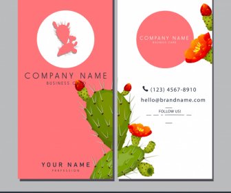 Name Card Template Colored Blooming Cactus Decor