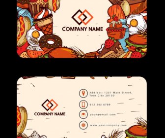 name card template fast food theme colorful retro