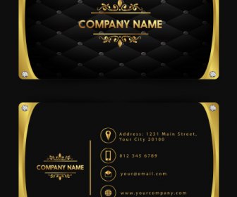 Name Card Template Luxury Golden Black Gems Decor