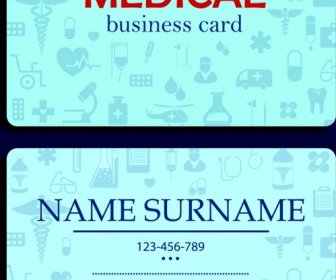Name Card Template Medical Icons Decor Blue Vignette