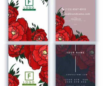 Name Card Template Red Rose Decor Classical Design