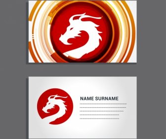 Name Card Template White Silhouette Dragon Icon Decoration