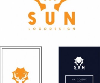 名片範本的太陽標誌設計裝潢馴鹿剪影
