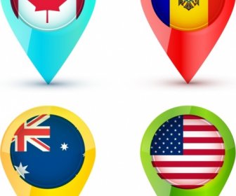 Nation Flag Icons Set Colored Droplet Shapes Isolation
