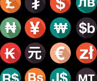 National Currency Icons Isolation Colored Round Design
