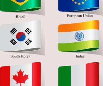 Banderas Nacionales Iconos Brillantes Colores 3d Diseño Moderno