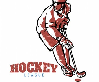 national hockey league banner retro design player icon sketch