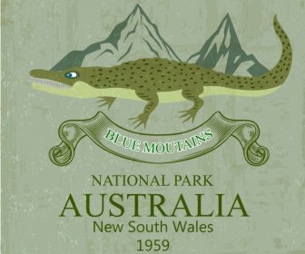 國家公園廣告鱷魚彩色復古設計圖標