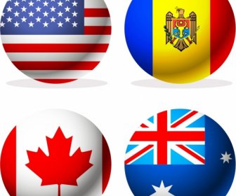 Nationen Flaggen Icons Modernen Bunten Kreis Isolierung