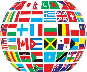 Nations Flags Vector Illustration With Abstract Globe