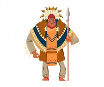 Native American Indian Character Icon Man Sketch Cartoon Design