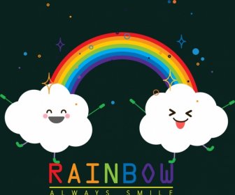 Natural Background Cute Stylized Cloud Colorful Rainbow Icons