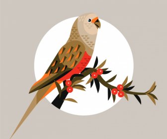 Peinture Naturelle D’oiseau Perroquet Branche Croquis Rétro Coloré