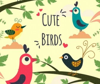 Natural Birds Background Colored Cartoon Decor