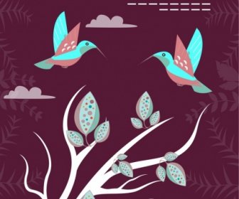 Décoration Vignette Arrière-plan Foncé Coloré De Fond Naturels Oiseaux