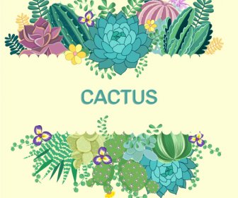 Natural Cactus Decor Elements Colorful Classic Handdrawn