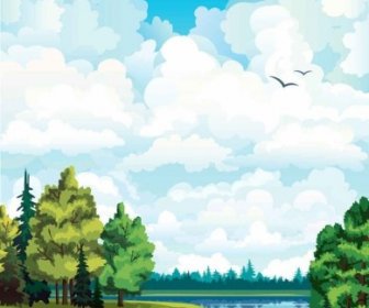 Natural Cartoon Landscapes Background Vector