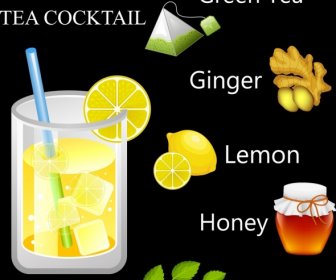 Natural Cocktail Advertising Various Ingredients Icons Decor