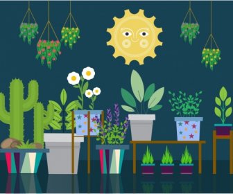 Природные декоративные растения иконки Плоский цветной дизайн