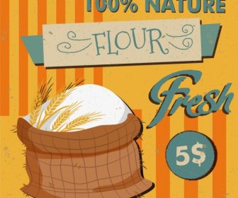 Natural Flour Advertisement Sack Icon Classical Design