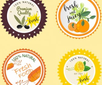 Шаблоны этикеток для натуральных продуктов питания Цветной зубчатый дизайн