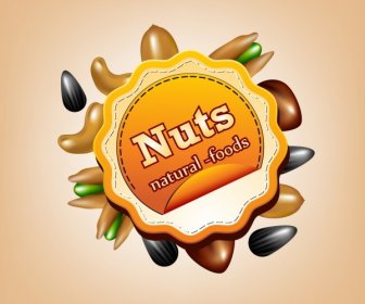 Natural Foods Advertisement Various Nuts Icons Circle Label