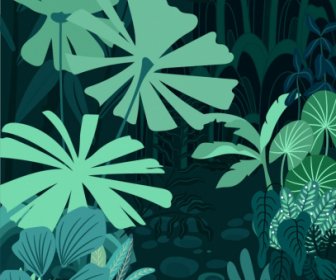 Natürlichen Wald Hintergrund Dunkelgrün Design Blätter Skizze