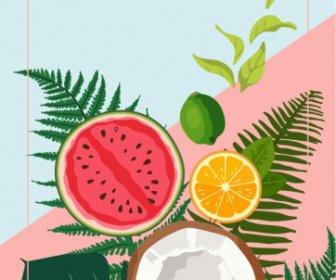 Frutas Naturales Fondo Colorido Diseño Clásico Plano