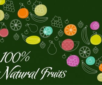 Natural Fruits Banner Silhouette Style Various Icons Decoration