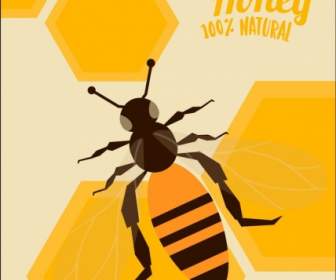 Natural Honey Advertisement Bee Icon Yellow Beehive Background