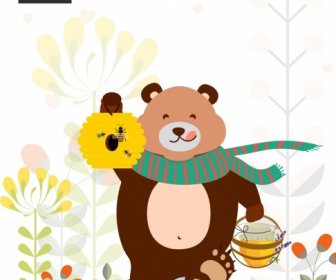 Natural Honey Advertisement Cute Bear Honeycomb Icons