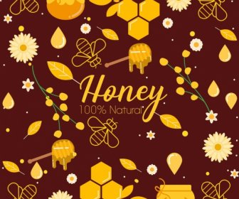 Natural Honey Background Flower Bees Jar Icons Decor