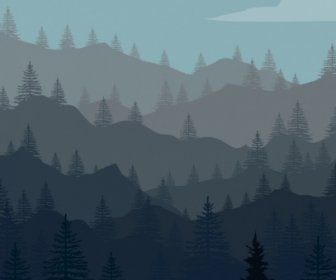 Natural Landscape Drawing Mount Moonlight Icons