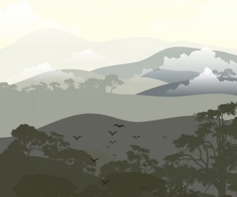 المناظر الطبيعية الرسم ديكور الرموز الغابات الجبلية