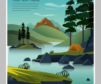 Paesaggio Naturale Poster Di Montagna Lago Schizzo Disegno Classico