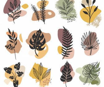 Natural Leaf Icons Classical Handdrawn Sketch