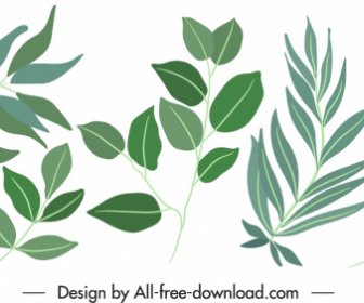Natural Leaf Icons Green Classical Handdrawn Design