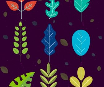 Natural Leaves Background Colored Icons Decor