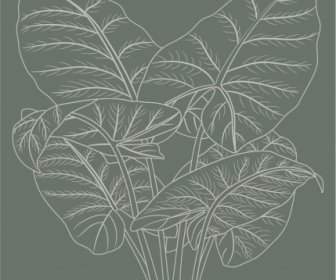 自然の葉の絵暗いレトロ手描きスケッチ