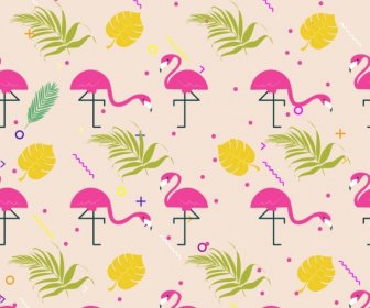 Natural Pattern Leaf Bird Icons Multicolored Repeating Design