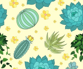 Natural Plants Pattern Bright Colored Handdrawn Sketch