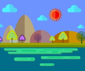 Natural Scenery Background Colorful Cartoon Style Sketch