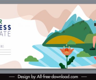 Natural Travel Banner Template Colorful Flat Sketch