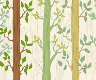 Natural Trees Background Colorful Flat Design