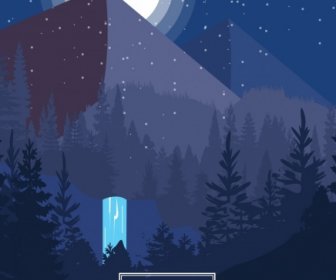 자연 모험 배너 달빛 산 숲 아이콘