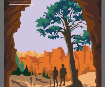 Nature Adventure Poster Mountain Scene Sketch Classic Design
