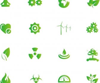 Природа и окружающая среда набор векторных зеленые символы